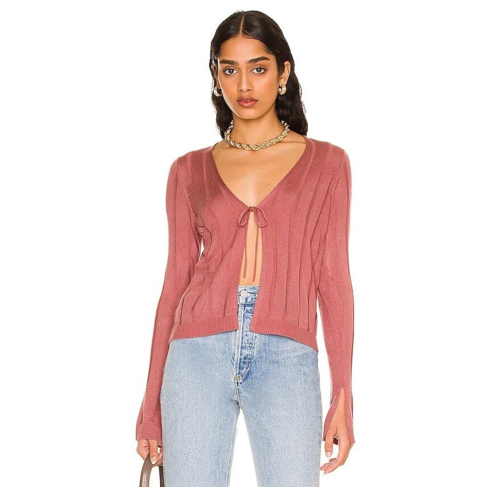 525 Tie Front Ribbed Cardigan In Rose Size Medium‎ Bell Sleeve